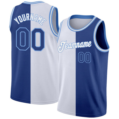 Custom White Royal-Light Blue Authentic Split Fashion Basketball Jersey - Sky-Custom