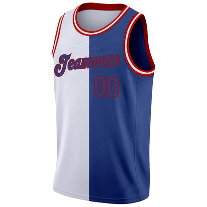 Custom White Royal-Red Authentic Split Fashion Basketball Jersey - Sky-Custom