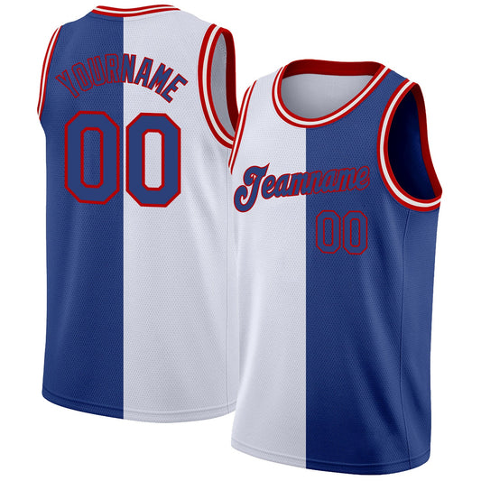 Custom White Royal-Red Authentic Split Fashion Basketball Jersey - Sky-Custom