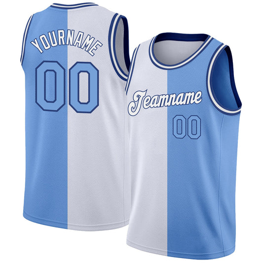 Custom White Light Blue-Royal Authentic Split Fashion Basketball Jersey - Sky-Custom