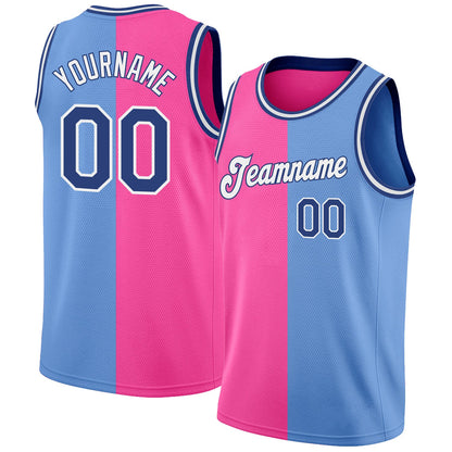 Custom Light Blue Royal-Pink Authentic Split Fashion Basketball Jersey - Sky-Custom