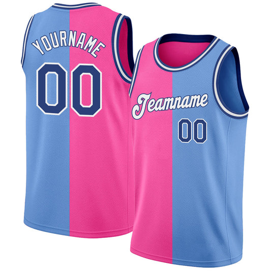 Custom Light Blue Royal-Pink Authentic Split Fashion Basketball Jersey - Sky-Custom