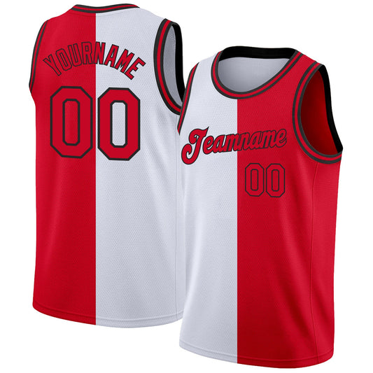 Custom White Red-Black Authentic Split Fashion Basketball Jersey - Sky-Custom