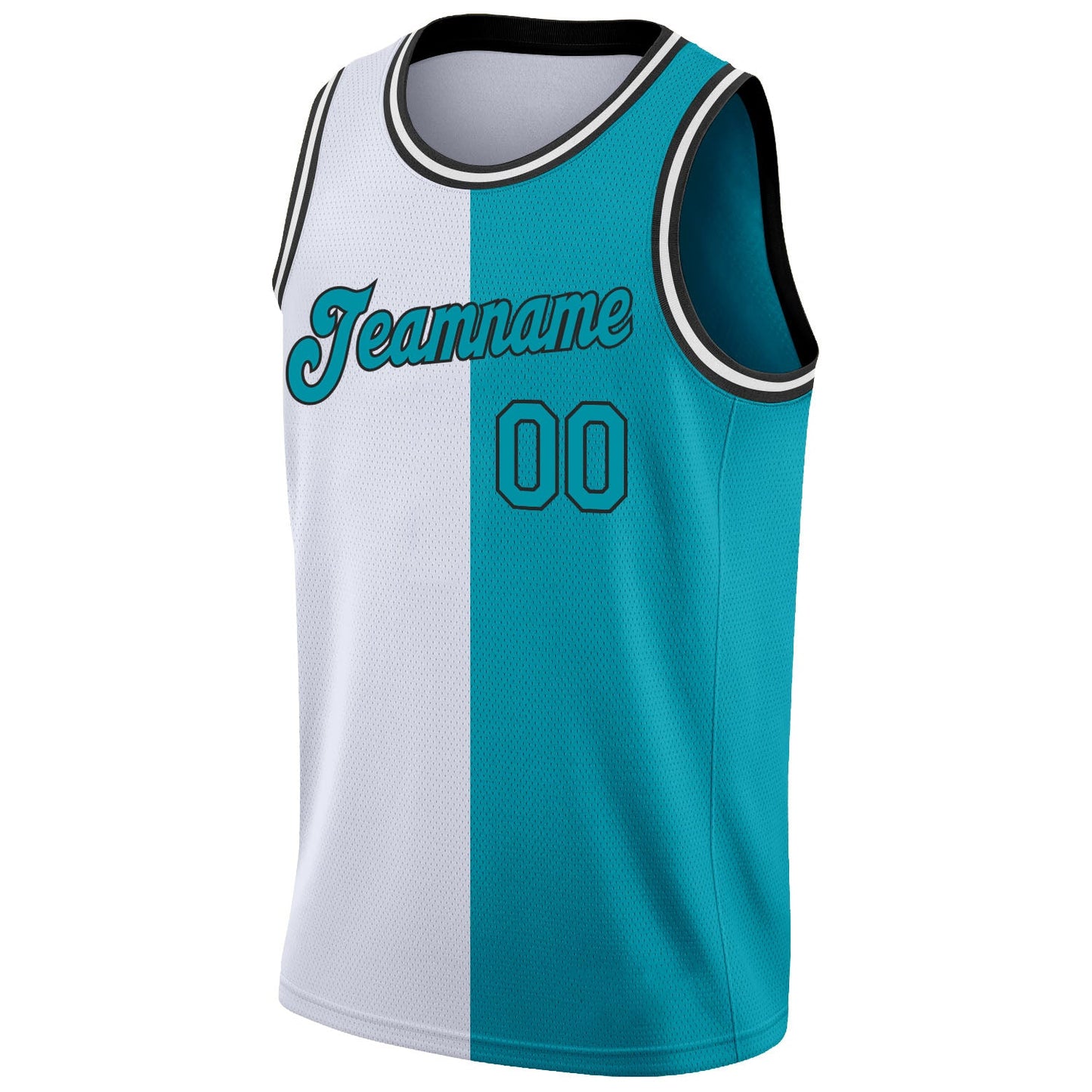 Custom White Teal-Black Authentic Split Fashion Basketball Jersey - Sky-Custom