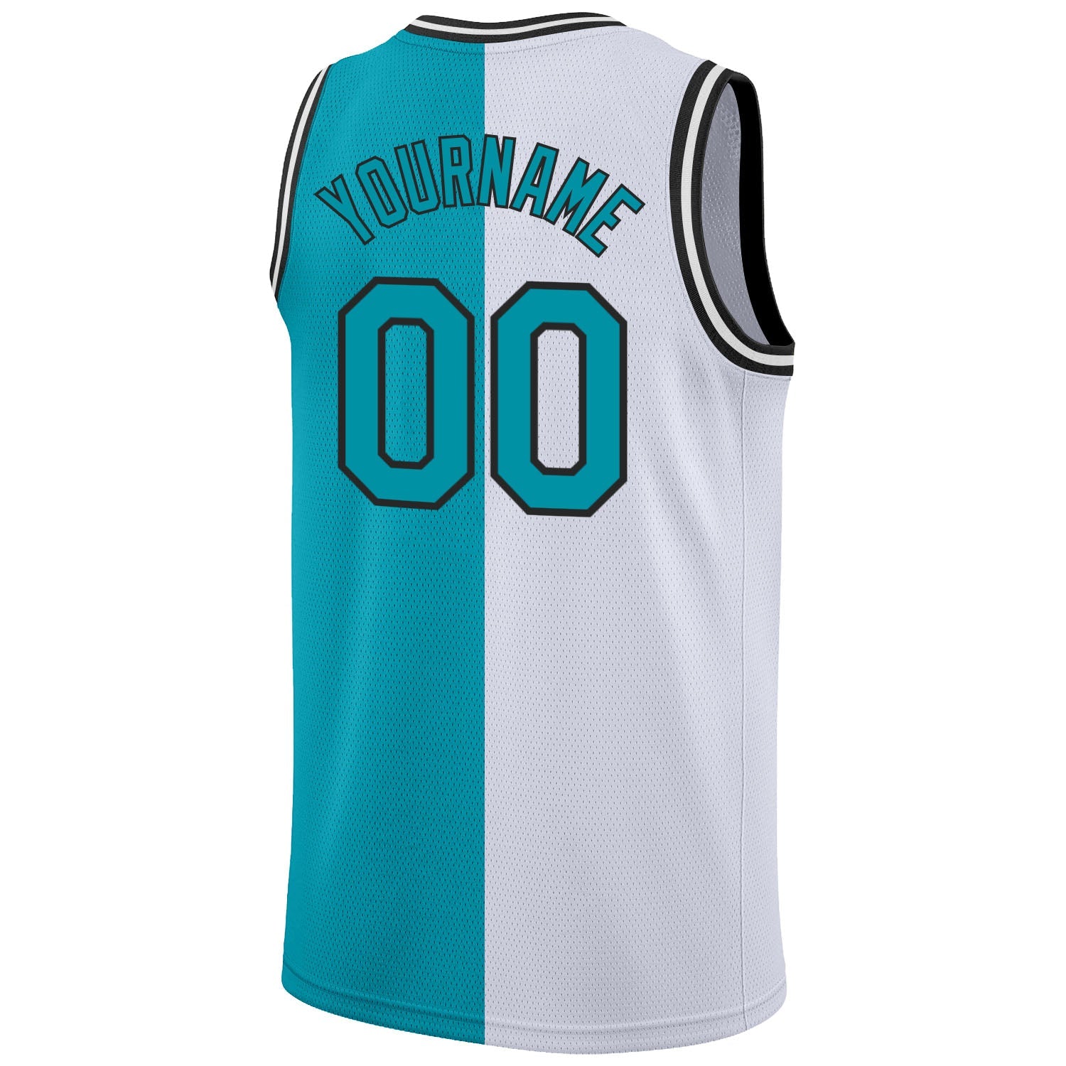Custom White Teal-Black Authentic Split Fashion Basketball Jersey - Sky-Custom