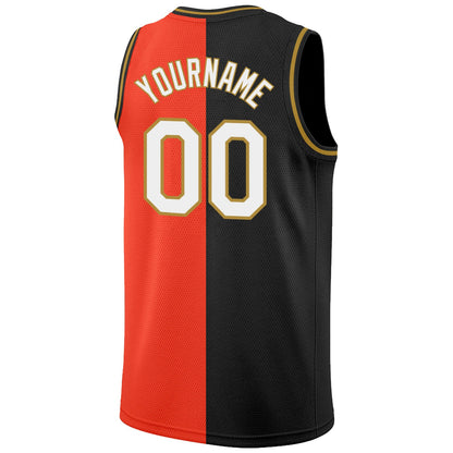 Custom Orange White-Black Authentic Split Fashion Basketball Jersey - Sky-Custom
