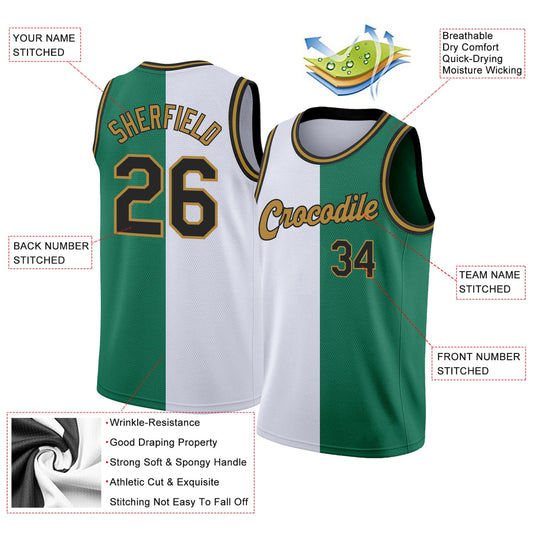 Custom Kelly Green Black-White Authentic Split Fashion Basketball Jersey - Sky-Custom