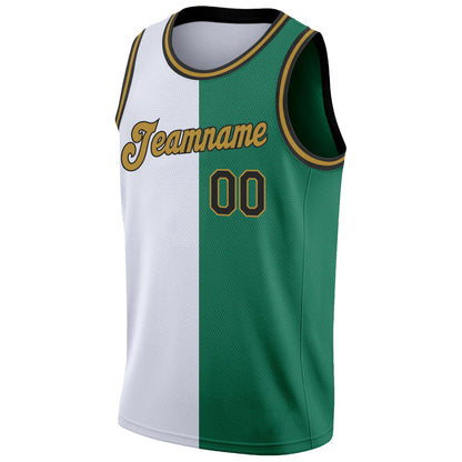 Custom Kelly Green Black-White Authentic Split Fashion Basketball Jersey - Sky-Custom