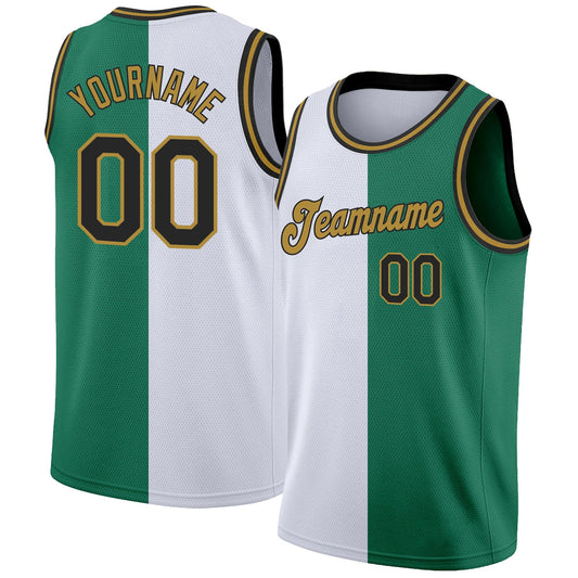 Custom Kelly Green Black-White Authentic Split Fashion Basketball Jersey - Sky-Custom