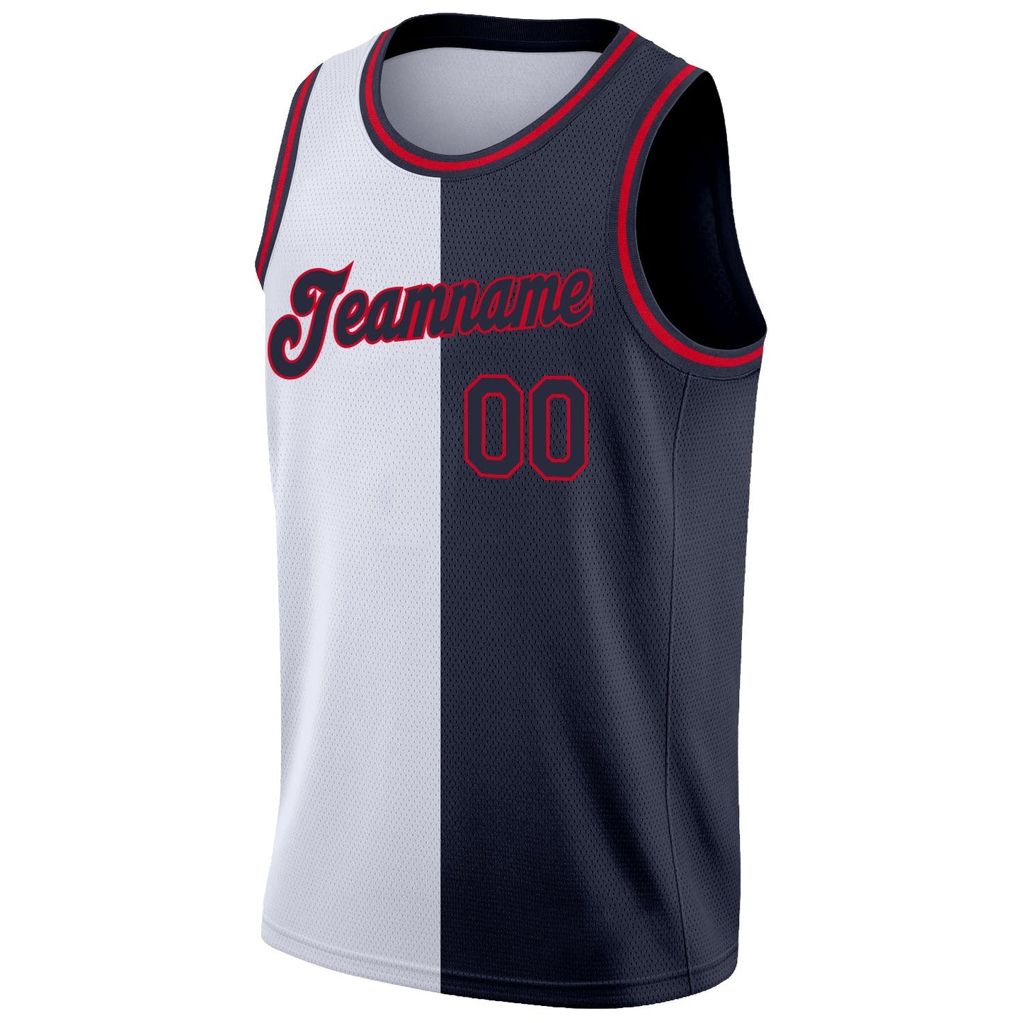 Custom White Navy-Red Authentic Split Fashion Basketball Jersey - Sky-Custom