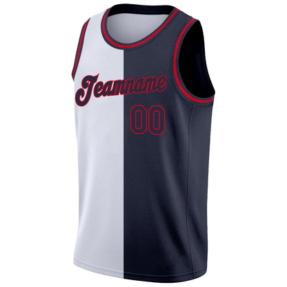 Custom White Navy-Red Authentic Split Fashion Basketball Jersey - Sky-Custom