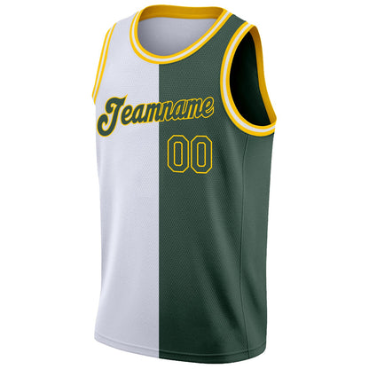Custom White Hunter Green-Gold Authentic Split Fashion Basketball Jersey - Sky-Custom