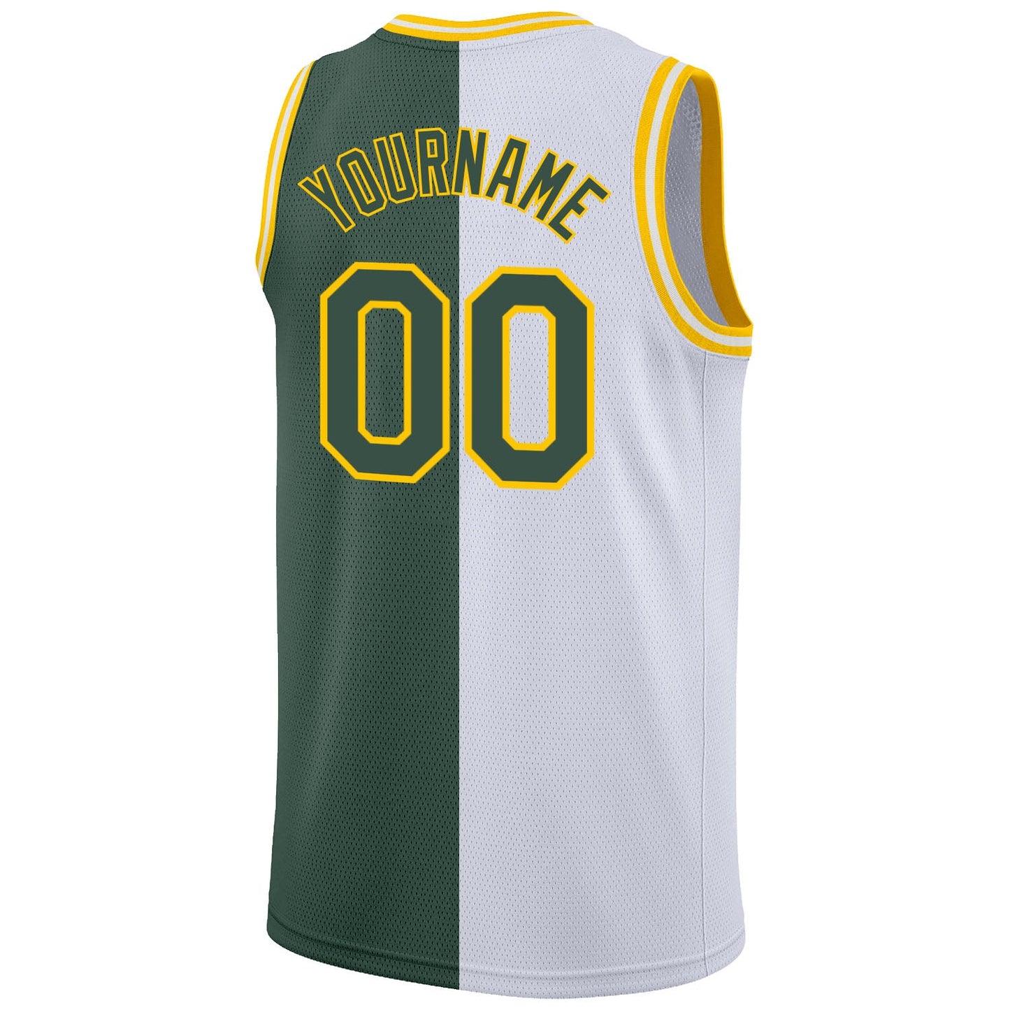 Custom White Hunter Green-Gold Authentic Split Fashion Basketball Jersey - Sky-Custom