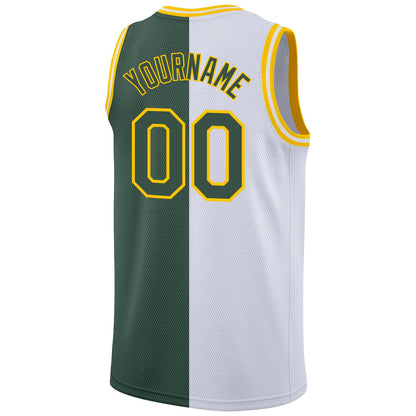 Custom White Hunter Green-Gold Authentic Split Fashion Basketball Jersey - Sky-Custom