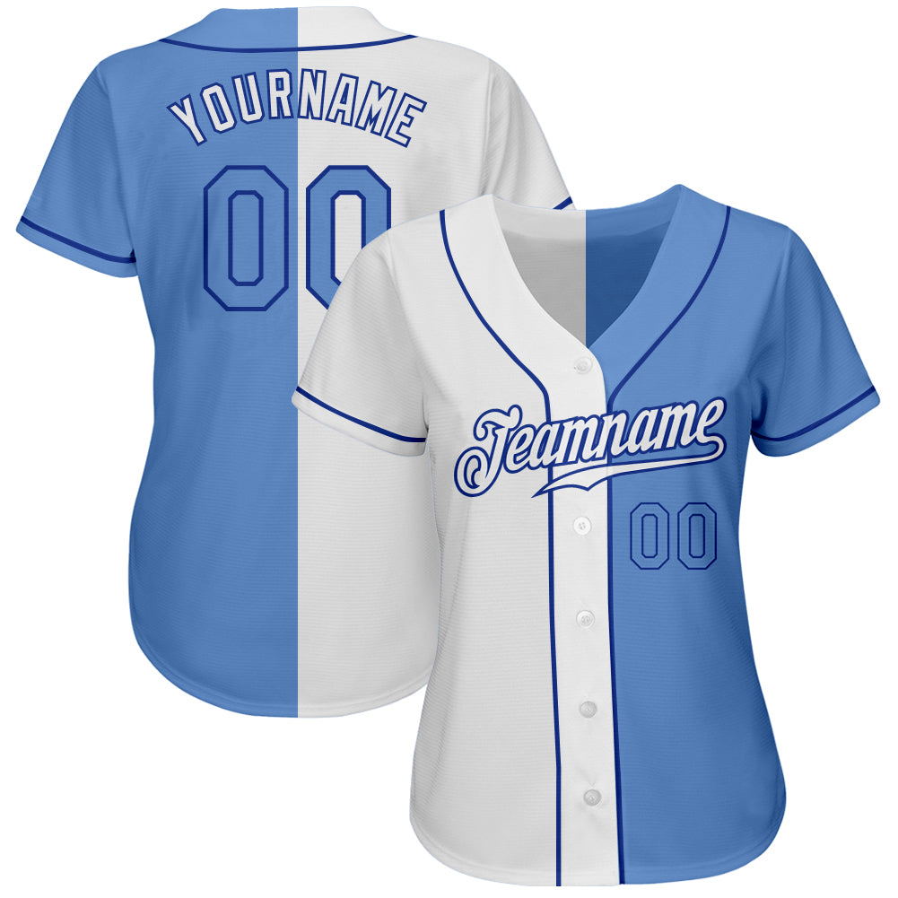 Custom White Light Blue-Royal Authentic Split Fashion Baseball Jersey - Sky-Custom
