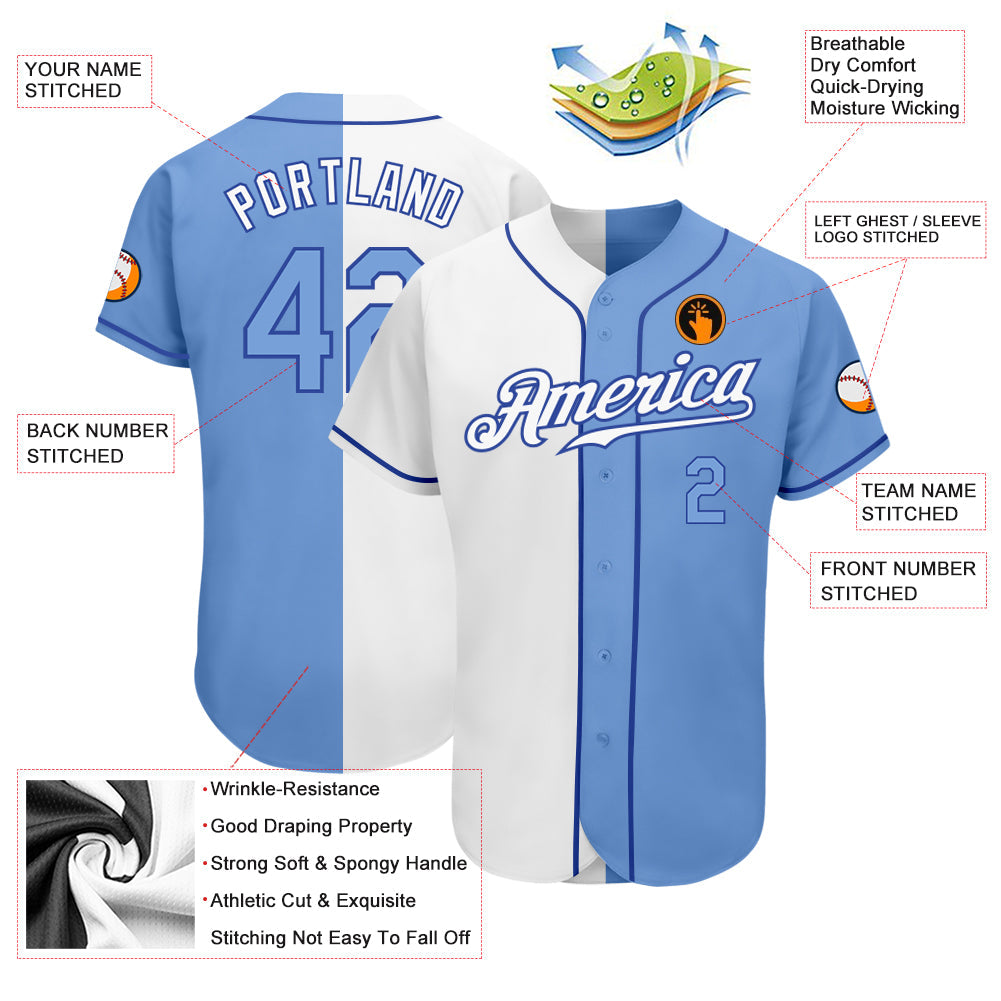 Custom White Light Blue-Royal Authentic Split Fashion Baseball Jersey - Sky-Custom