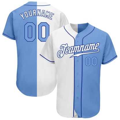 Custom White Light Blue-Royal Authentic Split Fashion Baseball Jersey - Sky-Custom