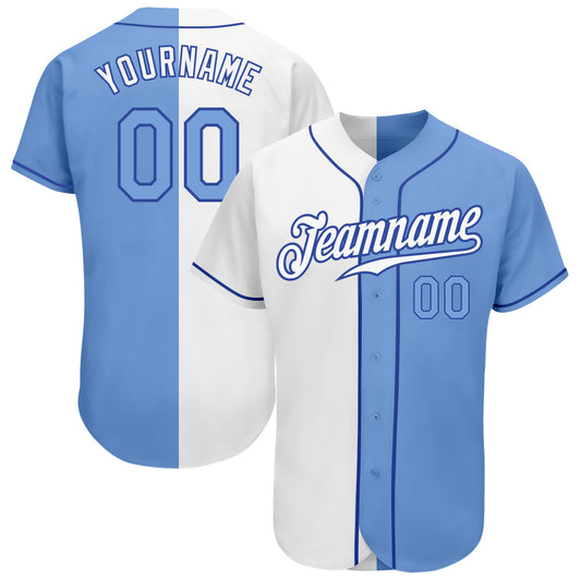 Custom White Light Blue-Royal Authentic Split Fashion Baseball Jersey - Sky-Custom