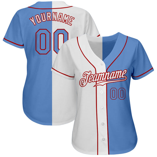 Custom White Light Blue-Red Authentic Split Fashion Baseball Jersey - Sky-Custom