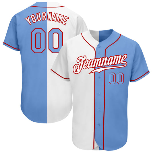 Custom White Light Blue-Red Authentic Split Fashion Baseball Jersey - Sky-Custom