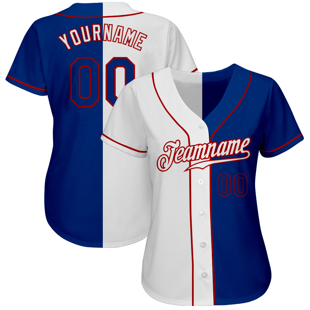 Custom White Royal-Red Authentic Split Fashion Baseball Jersey - Sky-Custom