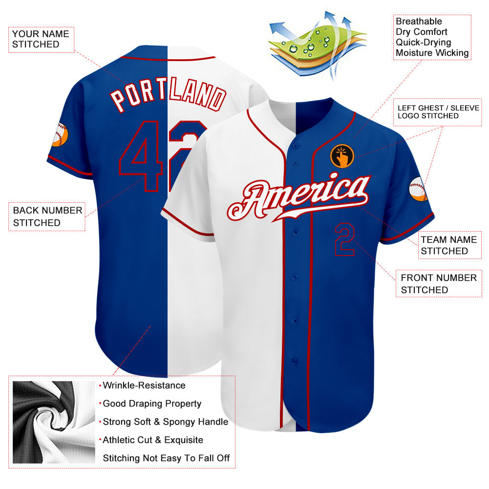 Custom White Royal-Red Authentic Split Fashion Baseball Jersey - Sky-Custom