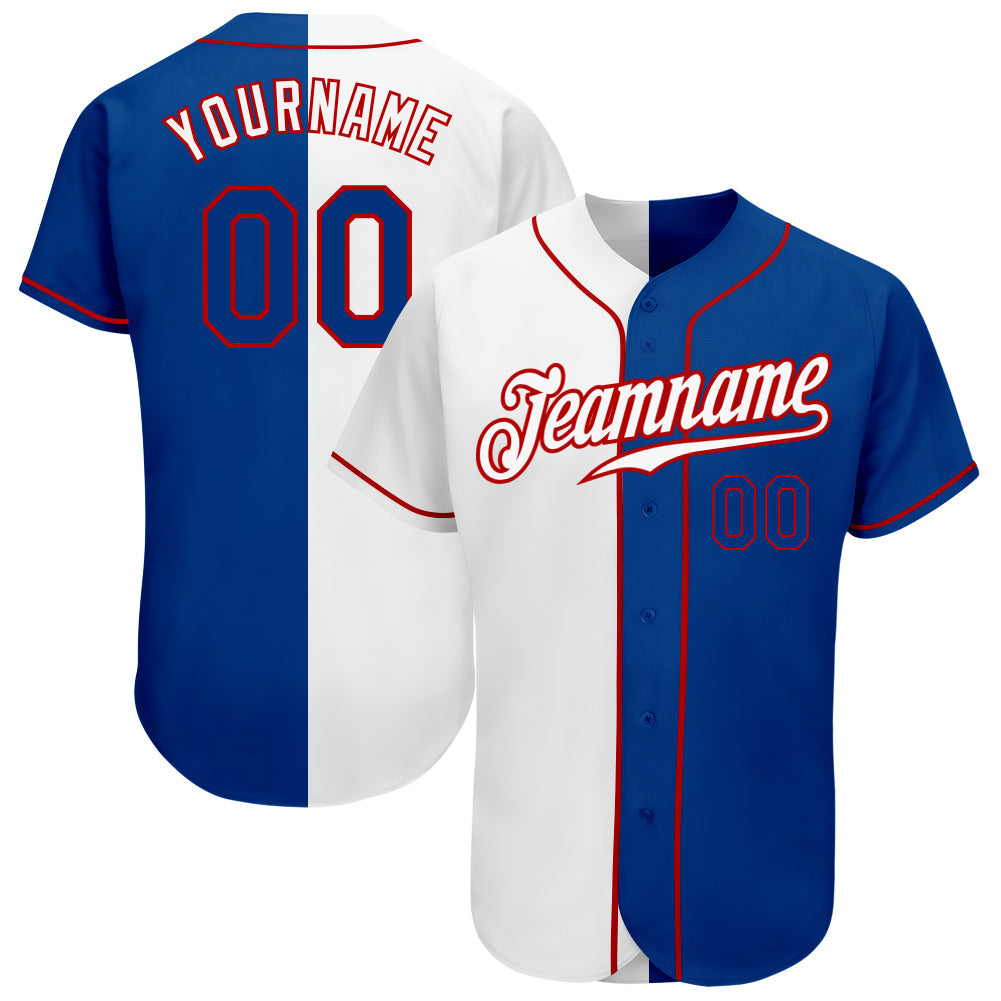 Custom White Royal-Red Authentic Split Fashion Baseball Jersey - Sky-Custom