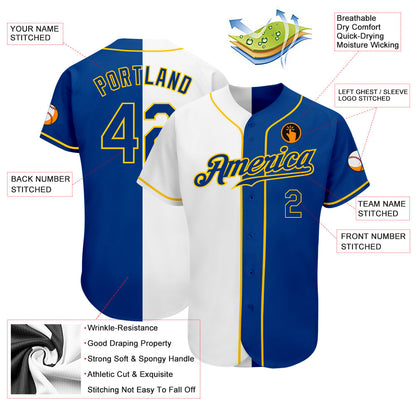 Custom White Royal-Gold Authentic Split Fashion Baseball Jersey - Sky-Custom