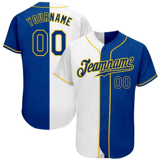 Custom White Royal-Gold Authentic Split Fashion Baseball Jersey - Sky-Custom
