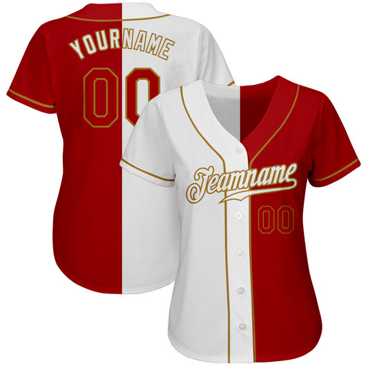 Custom White Red-Old Gold Authentic Split Fashion Baseball Jersey - Sky-Custom