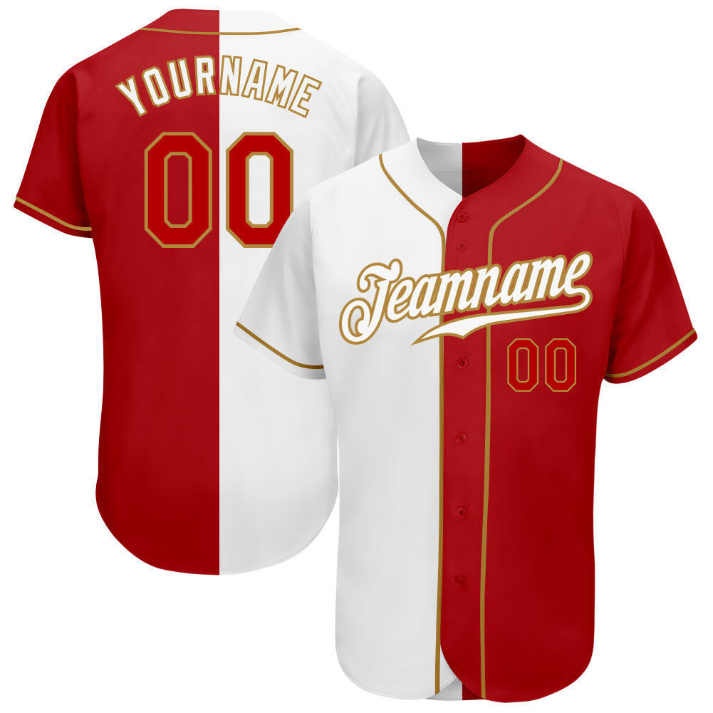 Custom White Red-Old Gold Authentic Split Fashion Baseball Jersey - Sky-Custom