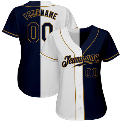 Custom White Navy-Old Gold Authentic Split Fashion Baseball Jersey - Sky-Custom