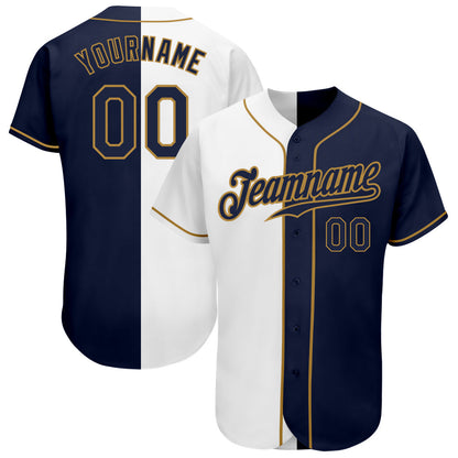 Custom White Navy-Old Gold Authentic Split Fashion Baseball Jersey - Sky-Custom