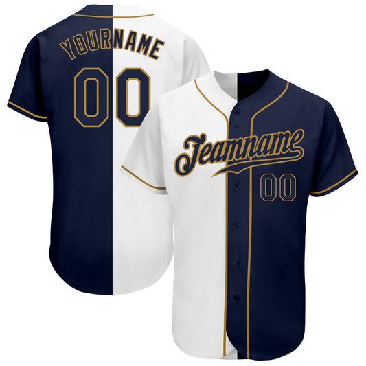 Custom White Navy-Old Gold Authentic Split Fashion Baseball Jersey - Sky-Custom
