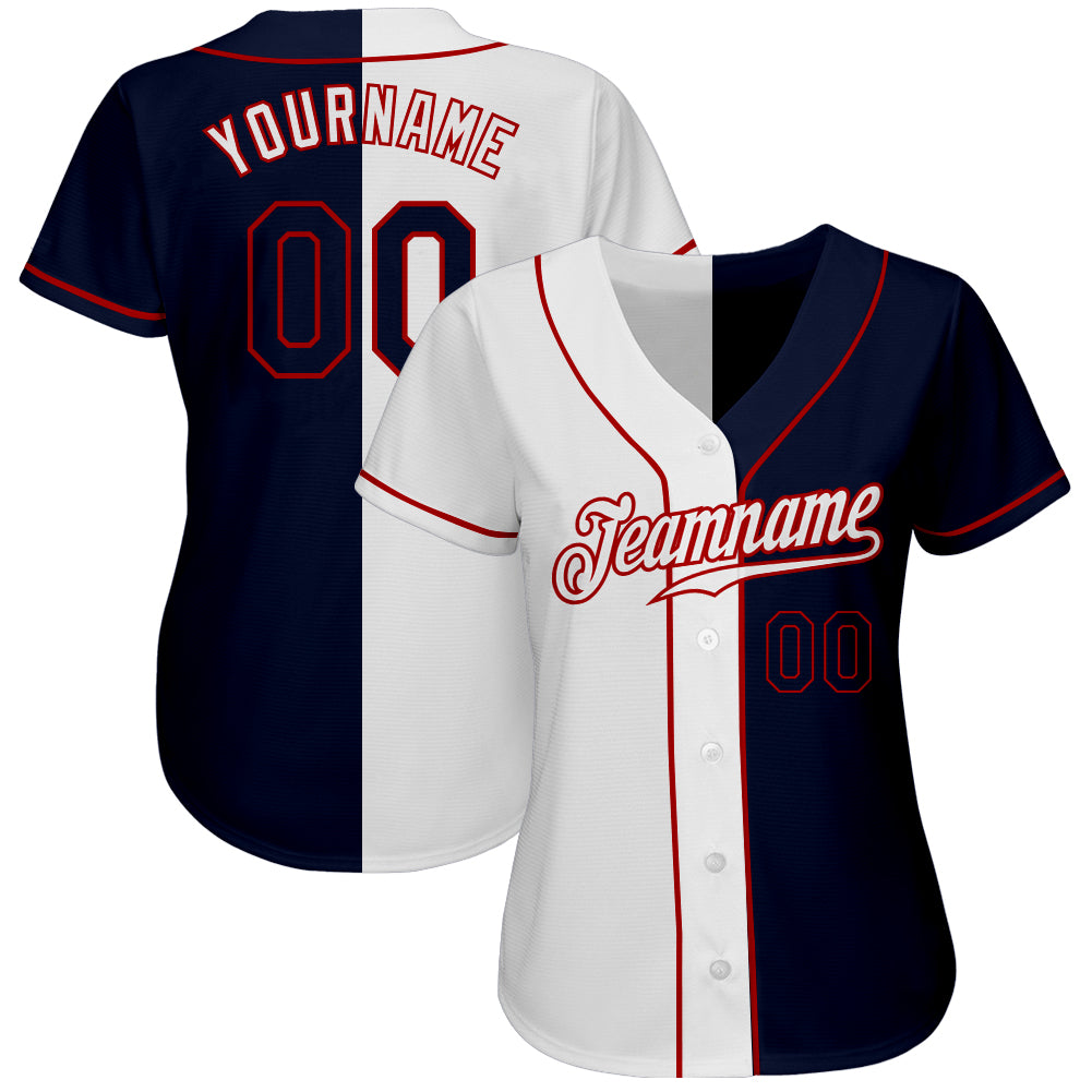 Custom White Navy-Red Authentic Split Fashion Baseball Jersey - Sky-Custom