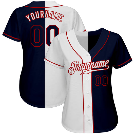 Custom White Navy-Red Authentic Split Fashion Baseball Jersey - Sky-Custom