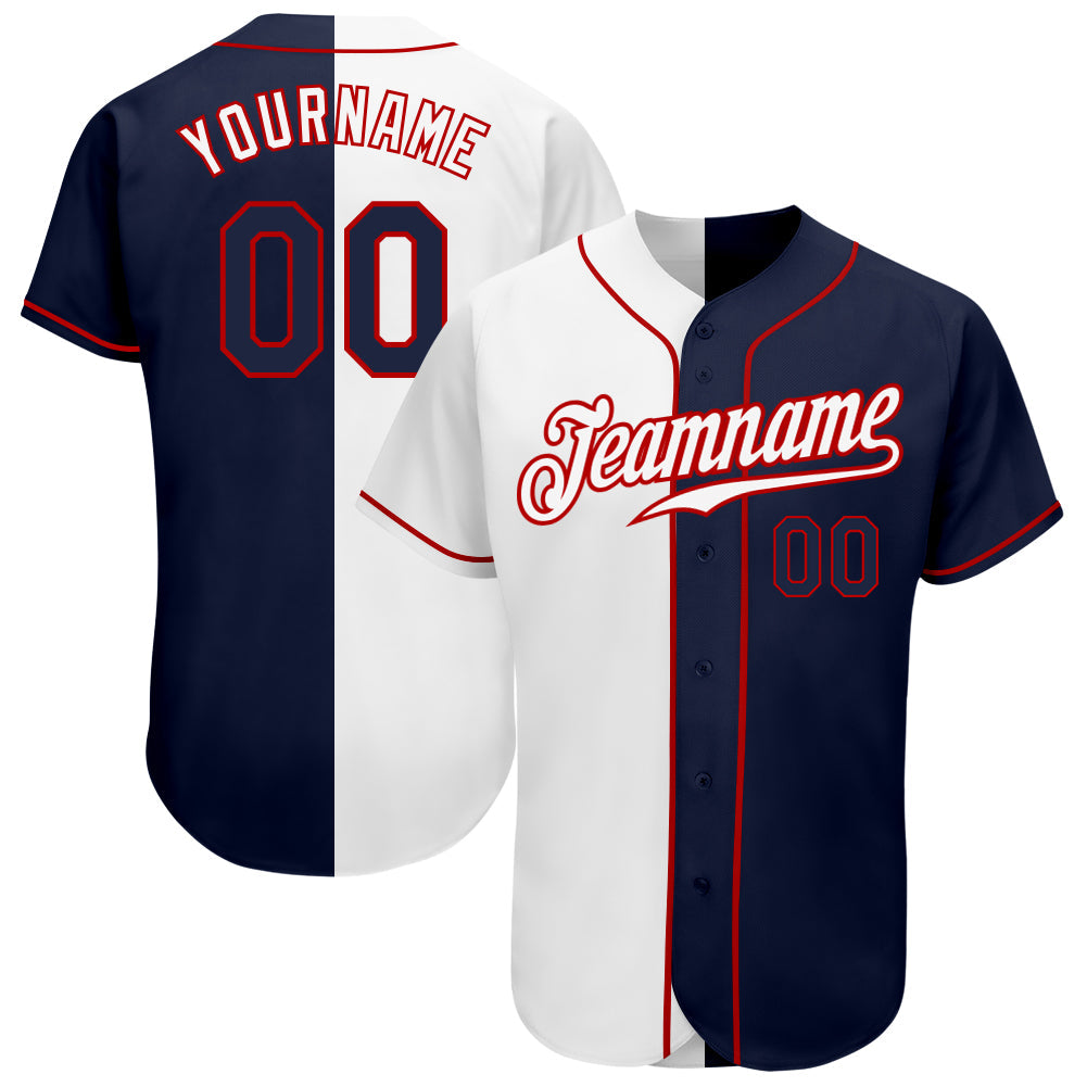 Custom White Navy-Red Authentic Split Fashion Baseball Jersey - Sky-Custom