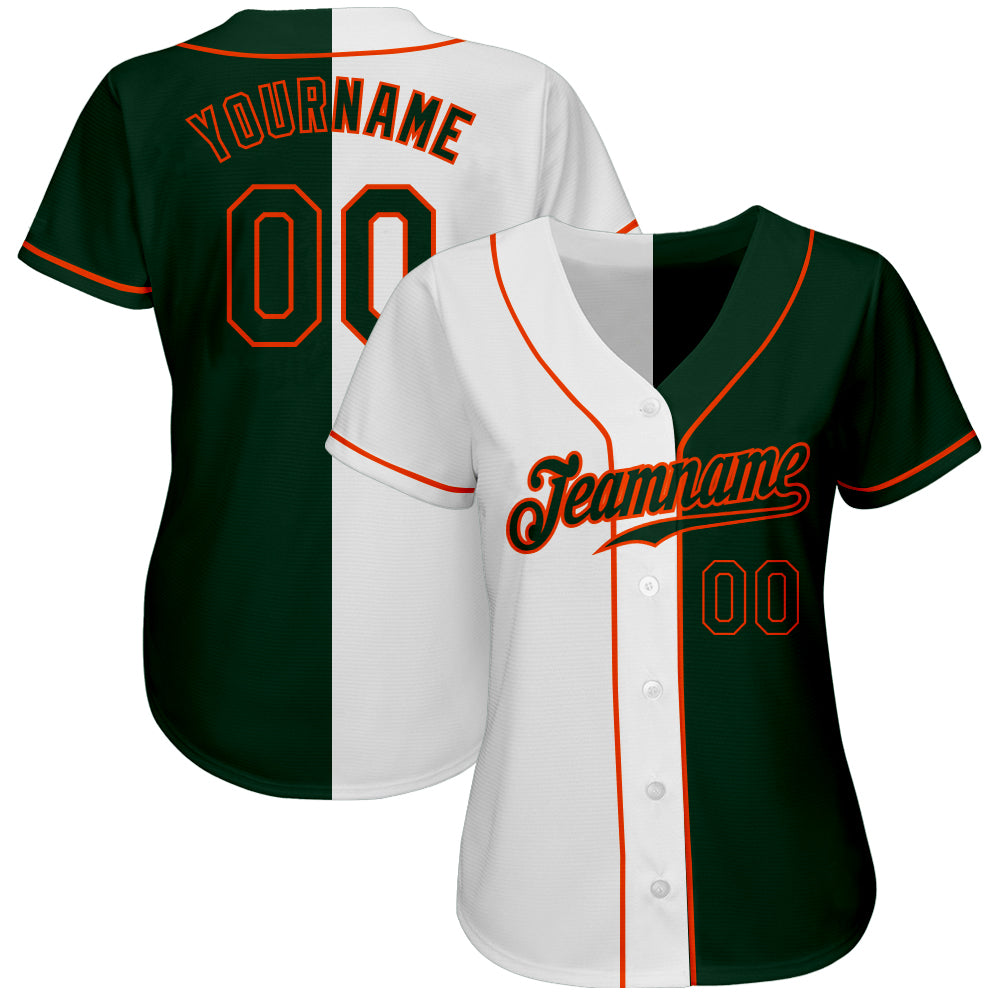 Custom White Green-Orange Authentic Split Fashion Baseball Jersey - Sky-Custom