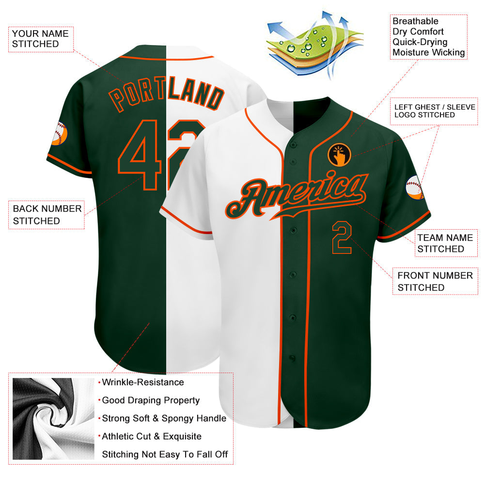 Custom White Green-Orange Authentic Split Fashion Baseball Jersey - Sky-Custom