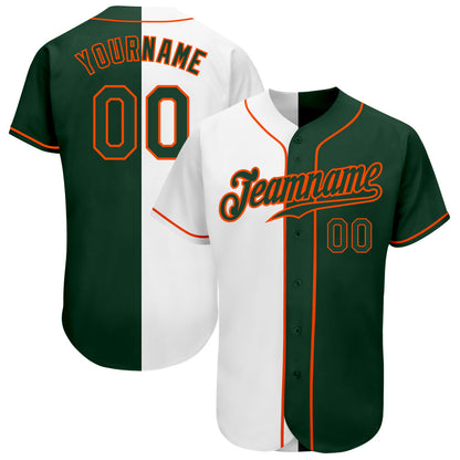 Custom White Green-Orange Authentic Split Fashion Baseball Jersey - Sky-Custom