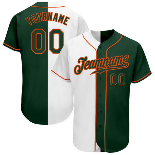 Custom White Green-Orange Authentic Split Fashion Baseball Jersey - Sky-Custom