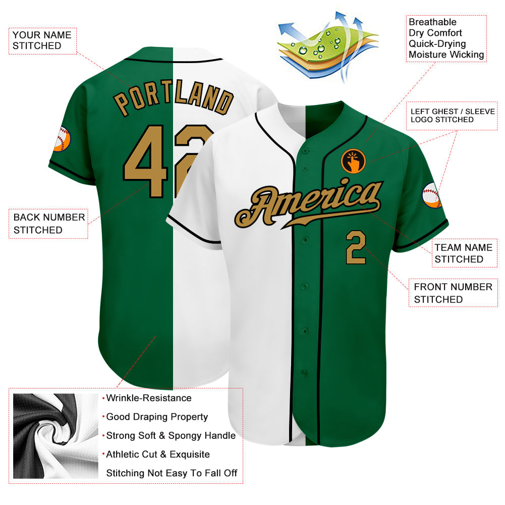 Custom White Old Gold-Black Authentic Split Fashion Baseball Jersey - Sky-Custom