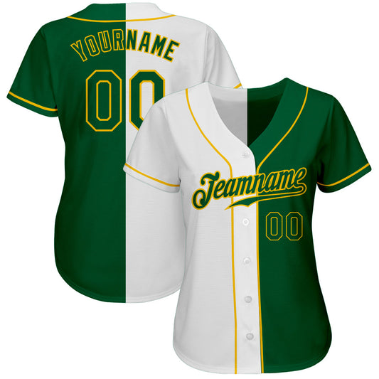 Custom White Kelly Green-Gold Authentic Split Fashion Baseball Jersey - Sky-Custom