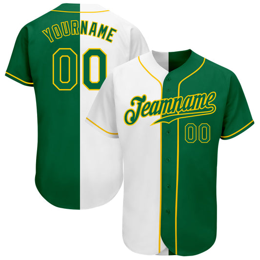 Custom White Kelly Green-Gold Authentic Split Fashion Baseball Jersey - Sky-Custom