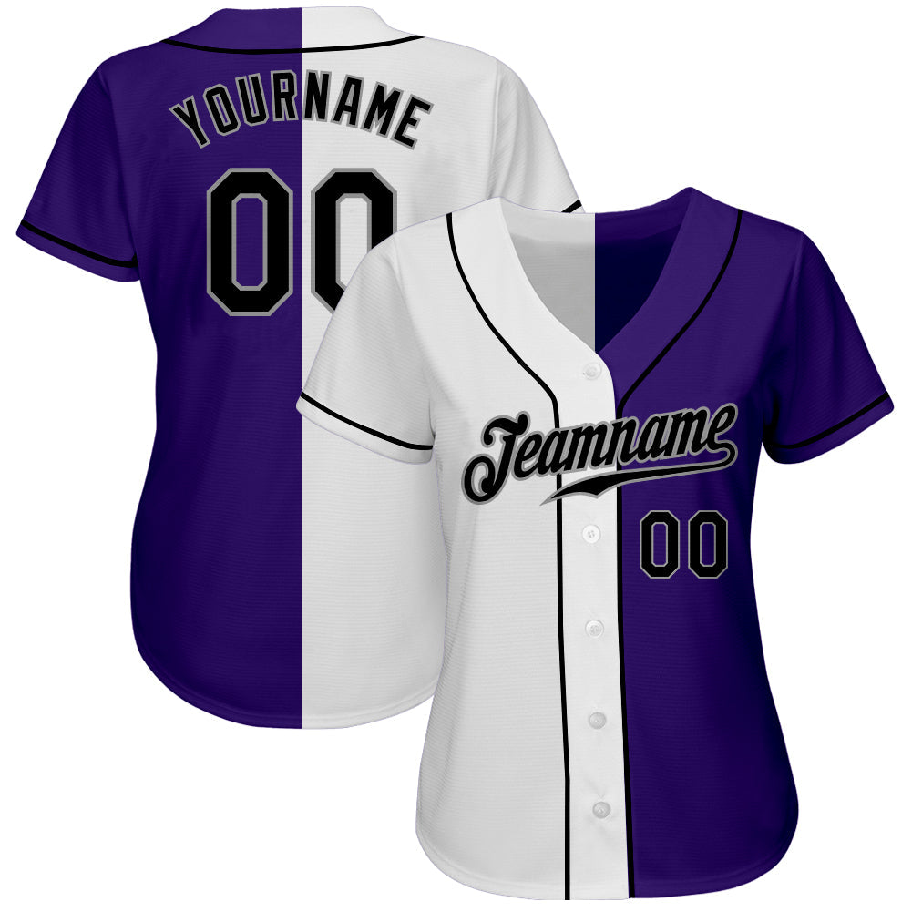 Custom White Black-Gray Authentic Split Fashion Baseball Jersey - Sky-Custom