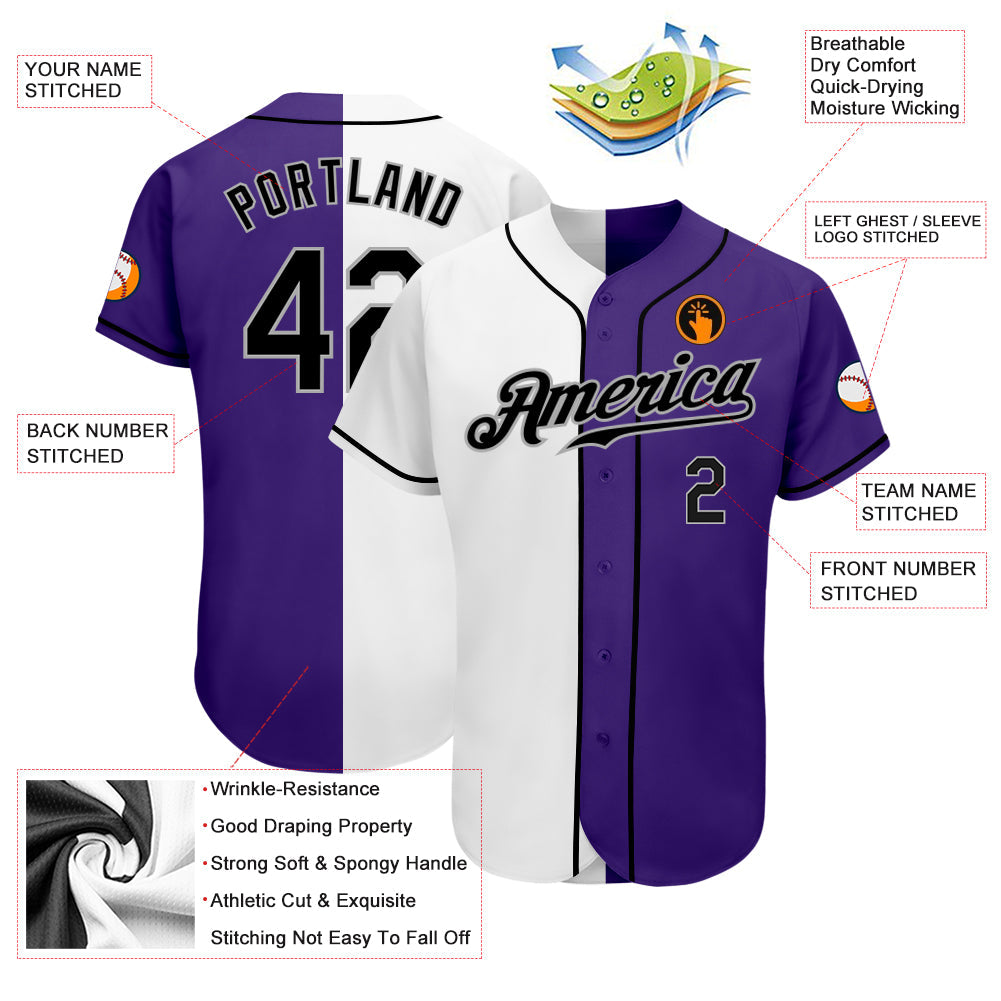 Custom White Black-Gray Authentic Split Fashion Baseball Jersey - Sky-Custom