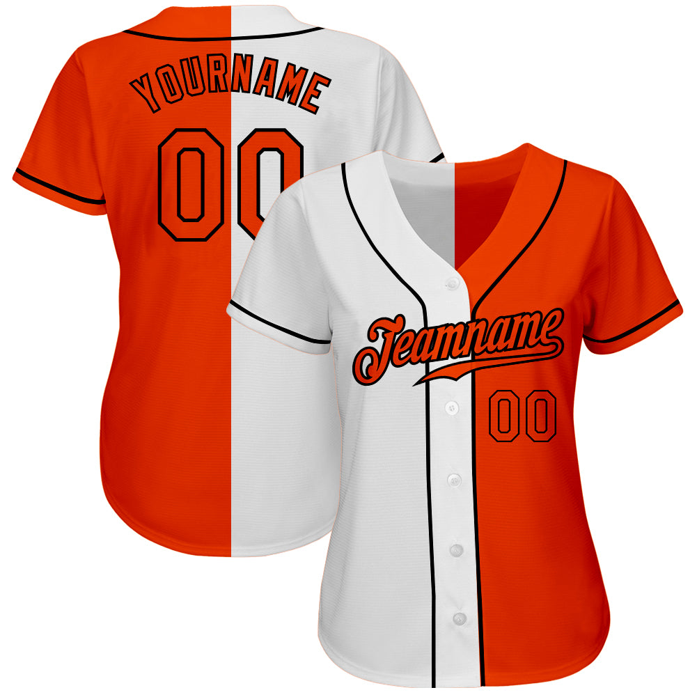 Custom White Orange-Black Authentic Split Fashion Baseball Jersey - Sky-Custom