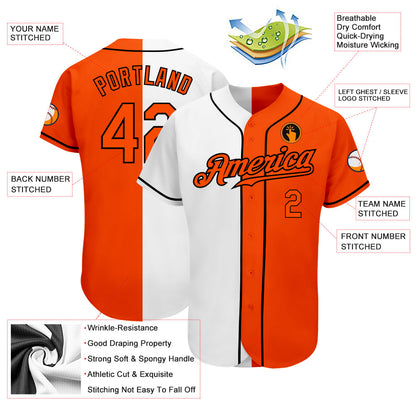 Custom White Orange-Black Authentic Split Fashion Baseball Jersey - Sky-Custom