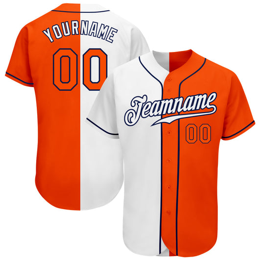 Custom White Orange-Navy Authentic Split Fashion Baseball Jersey - Sky-Custom