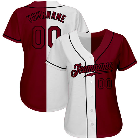 Custom White Crimson-Black Authentic Split Fashion Baseball Jersey - Sky-Custom